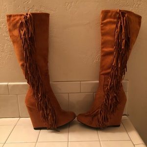 CHARLOTTE RUSSE  Wedged Fringe Boots